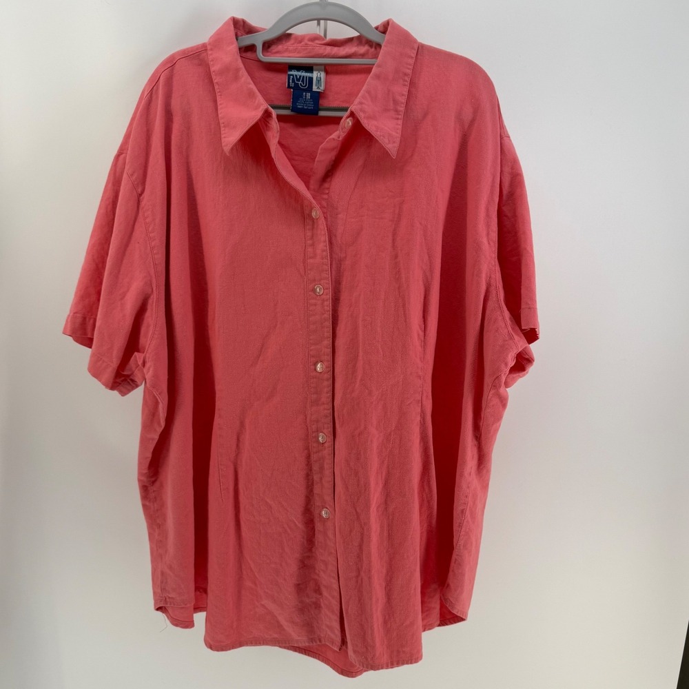 Venezia Jeans Button Down Women 26/28 Pink Linen Coastal Resortwear Lagenlook